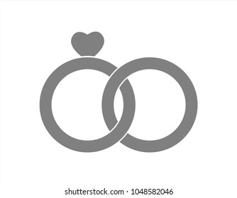 Vector heart wedding rings icon on white background
