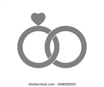 Vector heart wedding rings icon on white background
