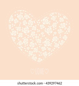 Vector heart with white tender roses. Greeting card