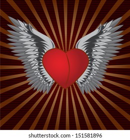 Vector heart and wings, black abstract background