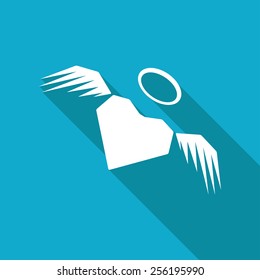 Vector heart with wings icon isolated on blue background. Eps10
