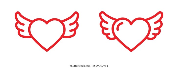 Vector Heart With Wings Icon Set