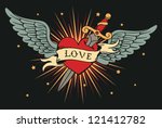 vector heart with wings and knife