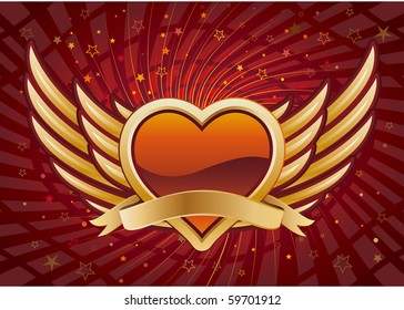 corazón vectorial y alas, fondo abstracto rojo