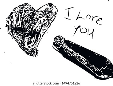 Vector heart and the words "I love you". Black color. Art style.