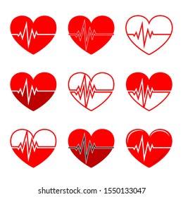 Vector Heartbeat icon isolated. Heart shape with pulse icon. Set of flat medical symbols - vector.
