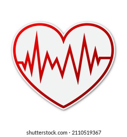 Vector Heartbeat icon. Paper sticker isolated. Medical symbol isolated.