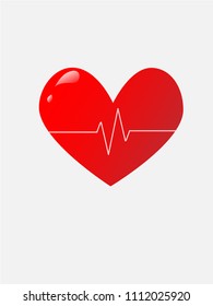 Vector of heartbeat in red heart isolated on grey background.