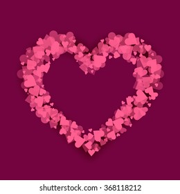 Vector heart.Elements for holiday design.Happy Valentine's day design.Symbol of love.Heart isolated.Set of many small hearts.Heart frame contains of many small hearts 