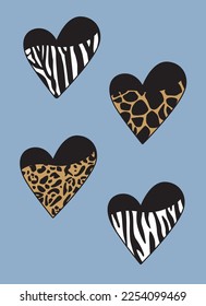 vector hearts with animal texture