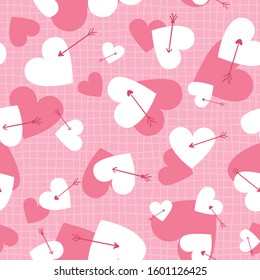 Vector Hearts and Arrows Pink seamless pattern. Great for Valentines Day, gift wrapping