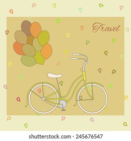 vector hearts background with bicycle with balloons