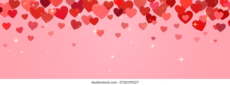 Vector hearts background. Cute love banner. Lights and sparkles. Valentine hearts concept design. Happy Women's, Mother's, Valentine's Day. Transparent background.
