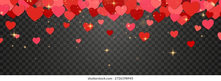 Vektorherzen, Hintergrund png. Nettes Liebesbanner. Licht und Glanz. Valentinherzen Konzept Design. Frohe Frauen, Mutter, Valentinstag. Transparenter Hintergrund.