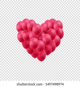 Vector Hearts, Bright Red Balloons Isolated on White Background, Valentines Day Decoration, Wedding Design Element, Love Symbol.