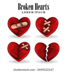 Vector Hearts . Broken hearts with plaster. icons collection