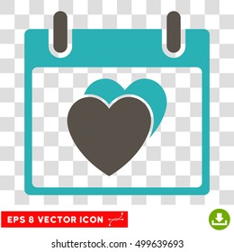 Vector Hearts Calendar Day EPS vector icon. Illustration style is flat iconic bicolor grey and cyan symbol on a transparent background.