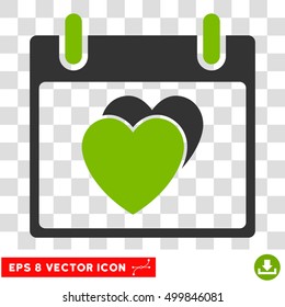 Vector Hearts Calendar Day EPS vector icon. Illustration style is flat iconic bicolor eco green and gray symbol on a transparent background.