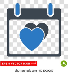 Vector Hearts Calendar Day EPS vector icon. Illustration style is flat iconic bicolor smooth blue symbol on a transparent background.
