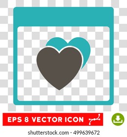 Vector Hearts Calendar Page EPS vector pictogram. Illustration style is flat iconic bicolor grey and cyan symbol on a transparent background.