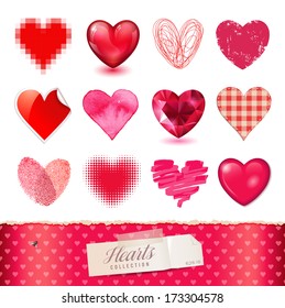 vector hearts collection - 12 detailed items in various techniques