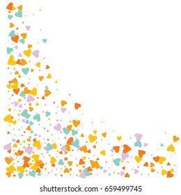 Vector hearts confetti. Orange and blue hearts flying, raising up or falling in the form of petals. St. Valentine, birthday, romantic background design elements. Love card, wedding, celebration banner
