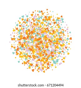 Vector hearts confetti. Pink and orange hearts flying, rising up or falling in the form of petals. St. Valentine, birthday, romantic background design elements. Love card, wedding, celebration banner