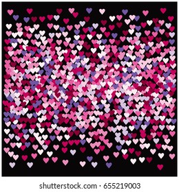 Vector hearts confetti. Pink and purple hearts flying, raising up or falling in the form of petals. St. Valentine, birthday, romantic background design elements. Love card, wedding, celebration banner