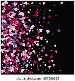 Vector hearts confetti. Pink and purple hearts flying, raising up or falling in the form of petals. St. Valentine, birthday, romantic background design elements. Love card, wedding, celebration banner