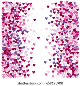 Vector hearts confetti. Pink and purple hearts flying, raising up or falling in the form of petals. St. Valentine, birthday, romantic background design elements. Love card, wedding, celebration banner