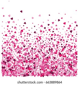 Vector hearts confetti. Pink and purple hearts flying, raising up or falling in the form of petals.  Love card, wedding, celebration banner