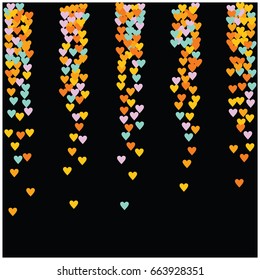 Vector hearts confetti. Pink and purple hearts flying, raising up or falling in the form of petals. St. Valentine, birthday, romantic background design elements. Love card, wedding, celebration banner