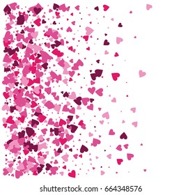 Vector hearts confetti. Pink and purple hearts flying, raising up or falling in the form of petals. St. Valentine, birthday, romantic background design elements. Love card, wedding, celebration banner