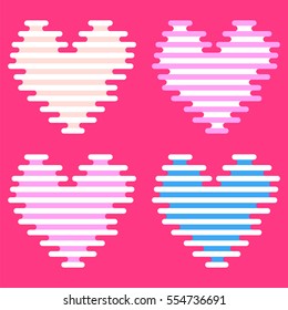Vector hearts for the day of Valentine. A set of illustrations made from single-color stripes.