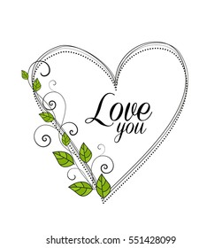 Vector hearts decoration of green leaves with place for text