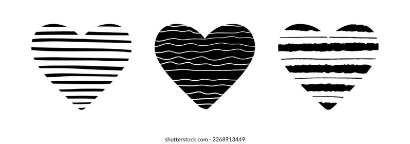 Vector Hearts Doodle Set. Love Symbol Collection Isolated on white. Valentines Sketch Graphic Shapes.