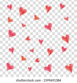 Vector hearts doodles on transparent background. Concept in love