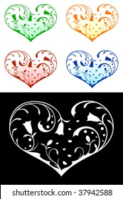 Vector hearts with floral decorations