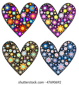 Vector hearts with flowers
