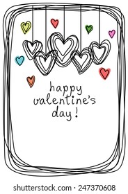 Vector hearts and frame of doodles. Valentine's day and wedding card. Cute illustration for print, web