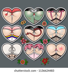 Vector Hearts with Girl's Underpants Tattoo Arts