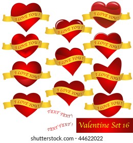 Vector Hearts with Gold banner isolated on white