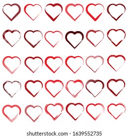 Vector hearts in grunge style. A selection of images. Brush strokes