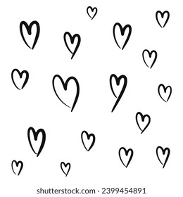 Vector hearts in hand doodle style. Hand drawn heart icons on white background.
