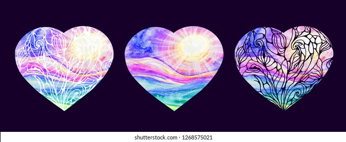 Vector Hearts with hand drawn  elements