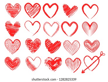 Vector hearts Hand drawn set.