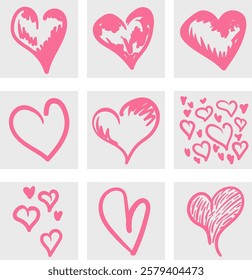 vector hearts. hand drawn hearts. set of hearts. valentine's day, love, sympathy, wedding theme.