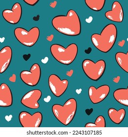 Corazón de vectores patrón de corazón rosa sobre fondo verde conjunto de empaque envoltura vacaciones amor día de San Valentín