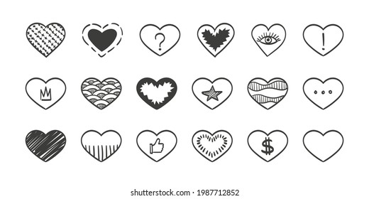 Vector hearts. Hearts icon hand drawn. Heart icon collection. Vector illustration
