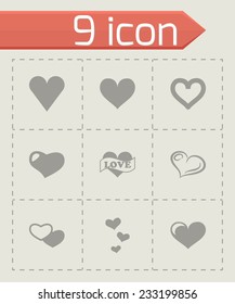 Vector hearts icon set on grey background